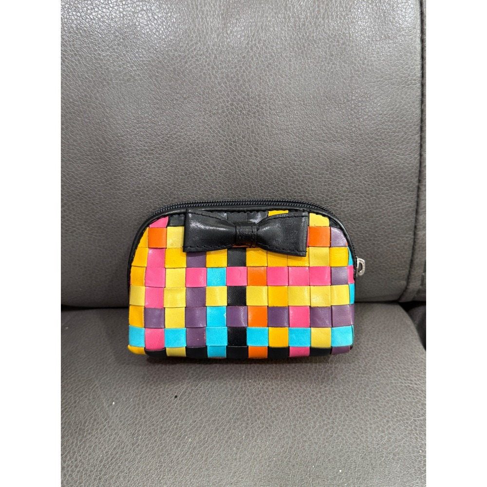 Sharif Studio Woven Leather Coin Purse Multi-Color Bow Detail Made in Brazil